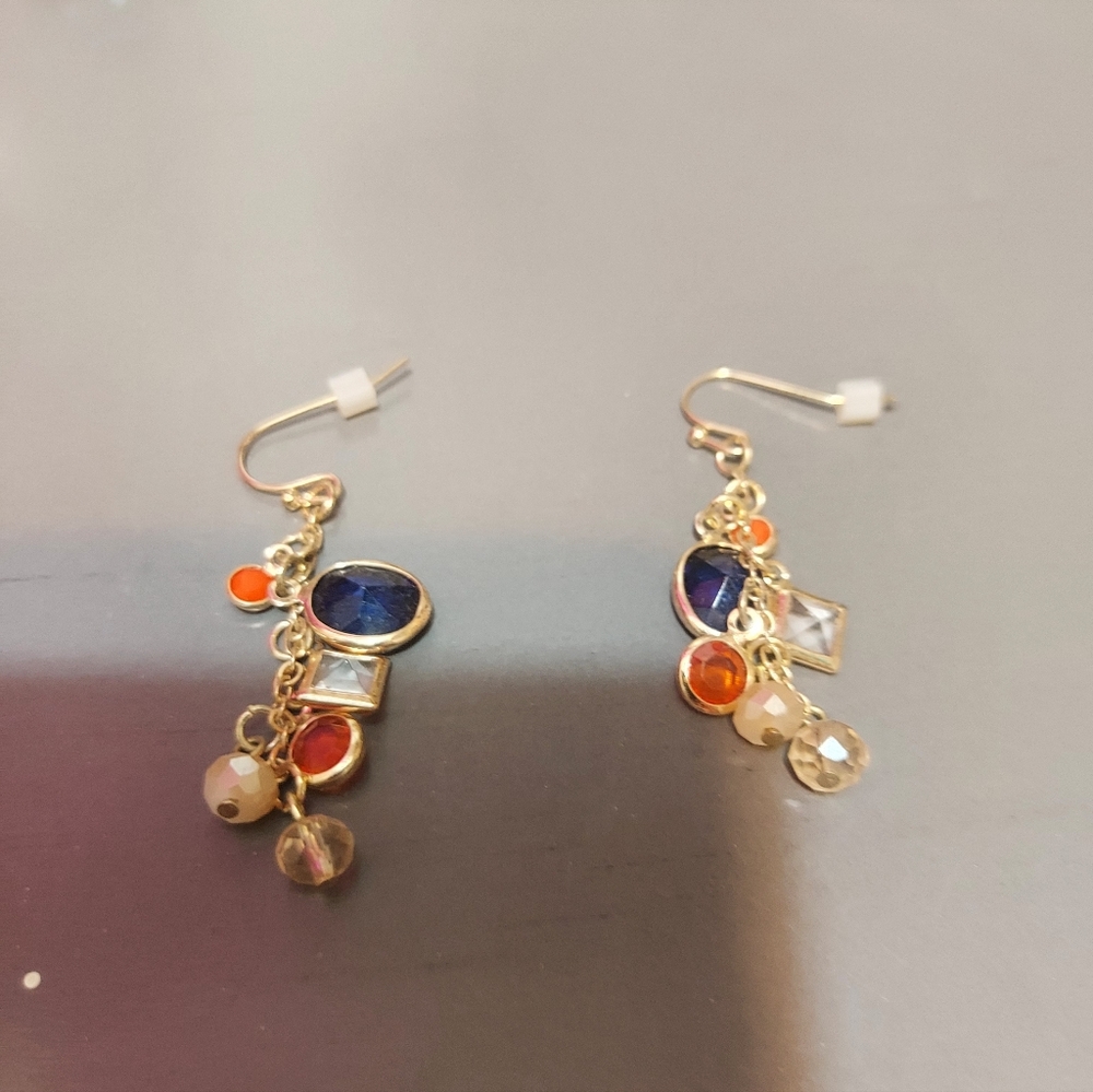 Elegant Gold and Blue Dangle Earrings